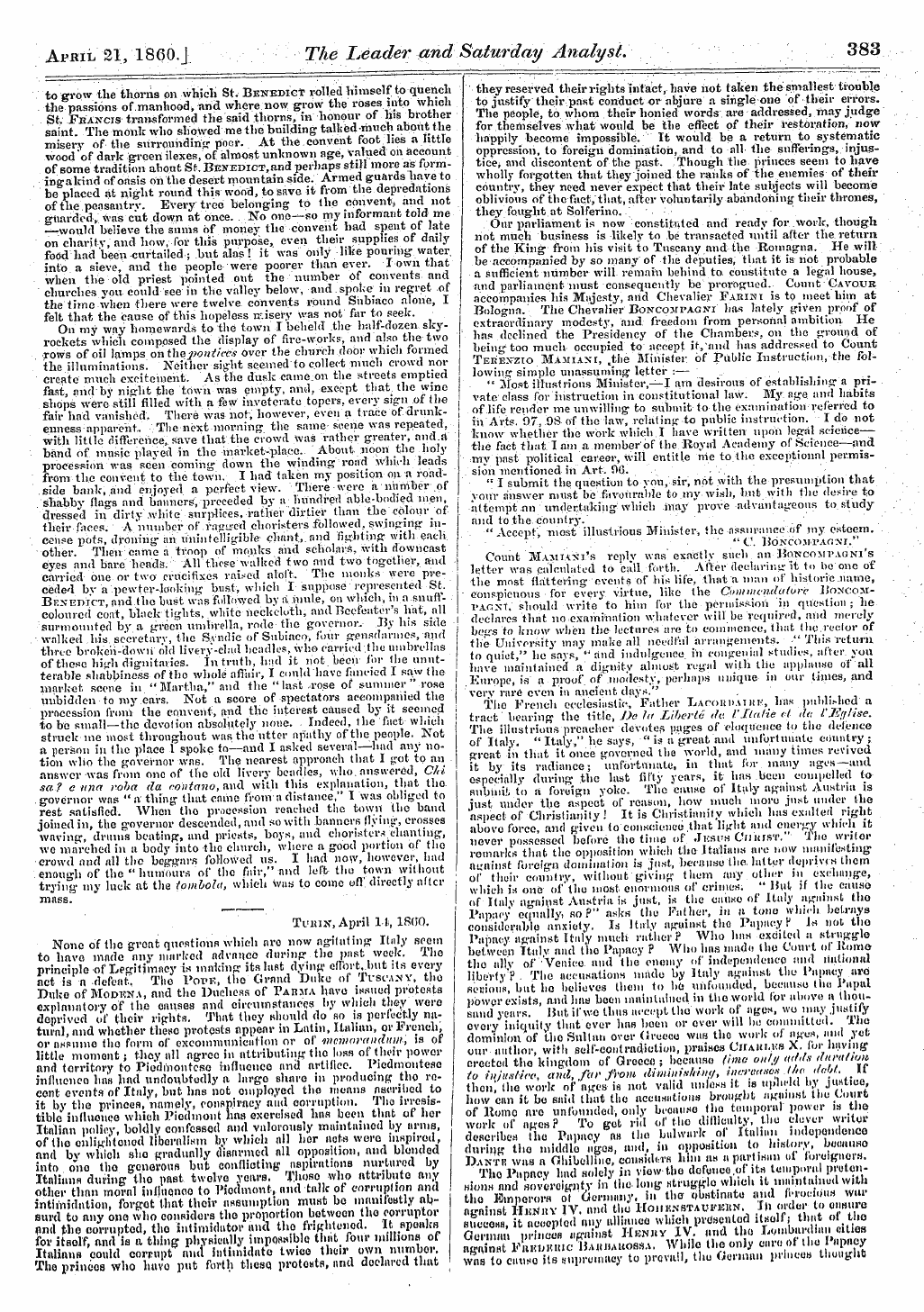 Leader (1850-1860): jS F Y, 2nd edition - April 21, 1860.J The Leader, And Saturda...