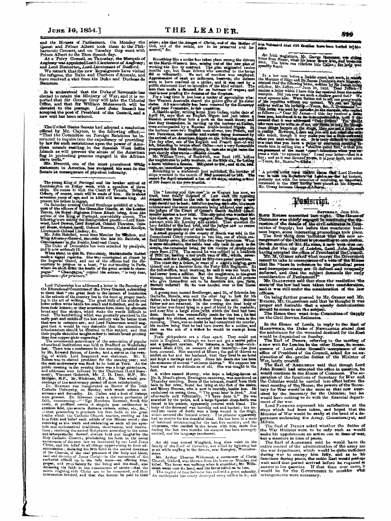 Leader (1850-1860): jS F Y, 1st edition - ' Tfrpw* - '.Cjune