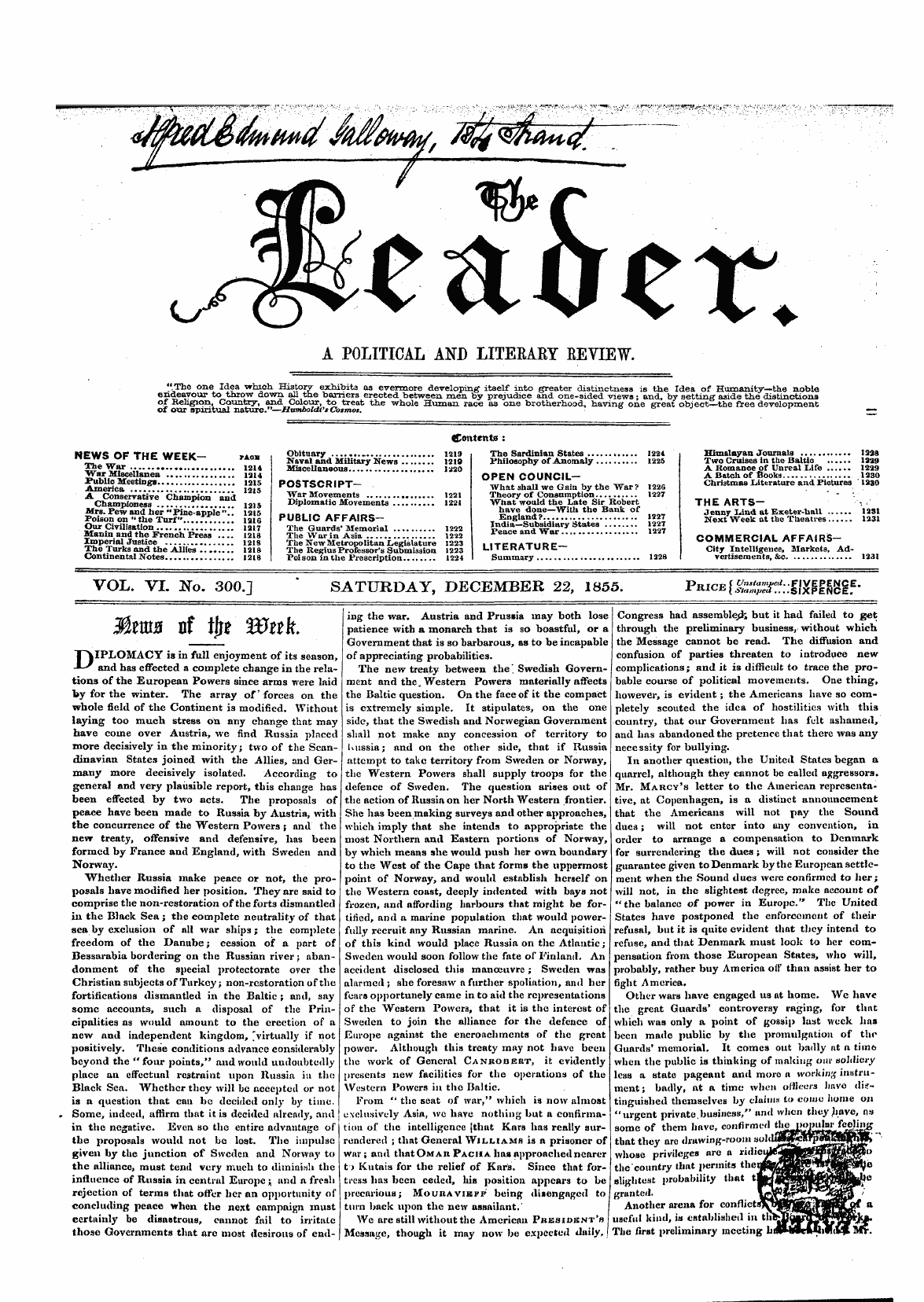 Leader (1850-1860): jS F Y, 1st edition - Mtmz Of Ijr* Wttk.
