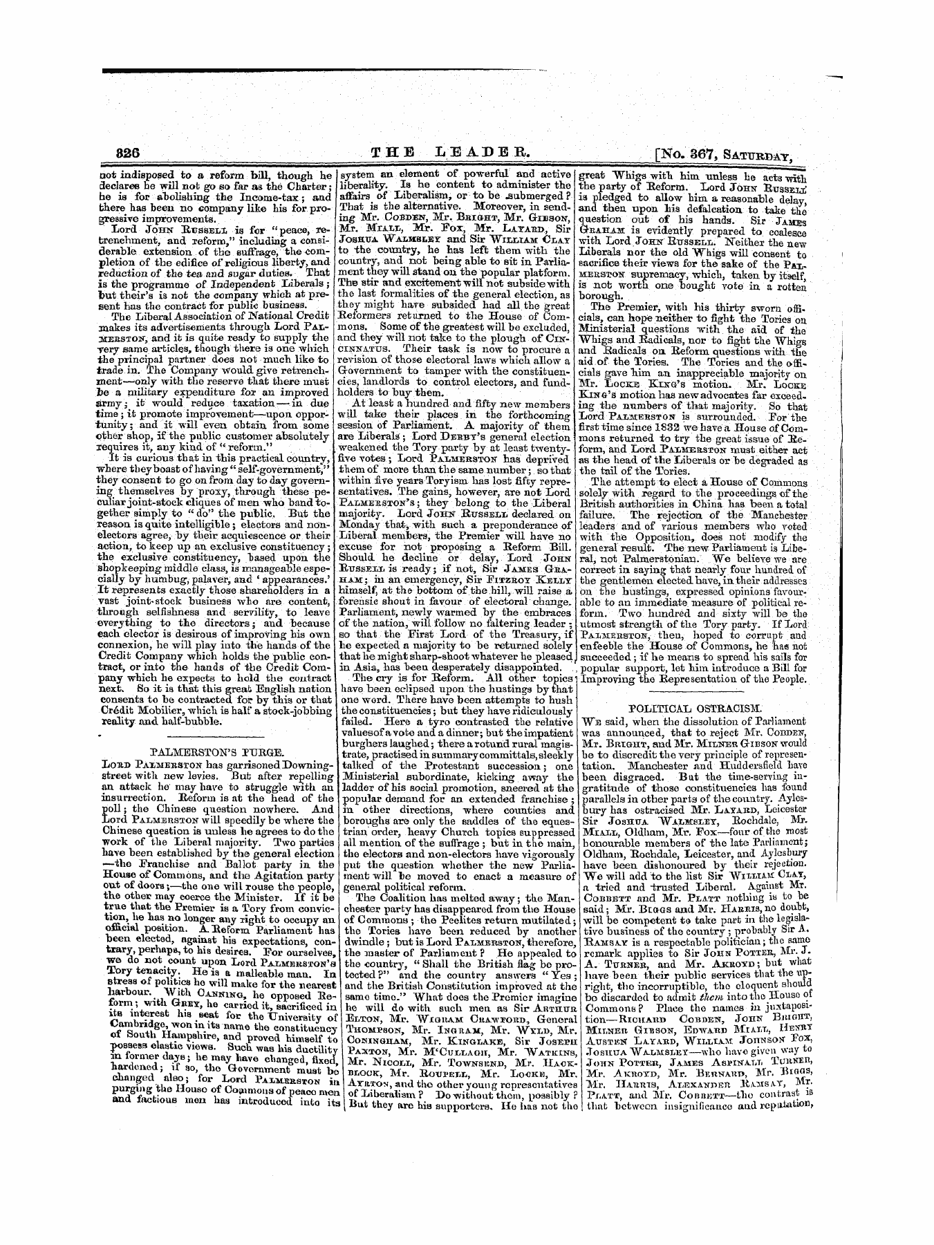 Leader (1850-1860): jS F Y, 1st edition - Talmerston's Ttjrge