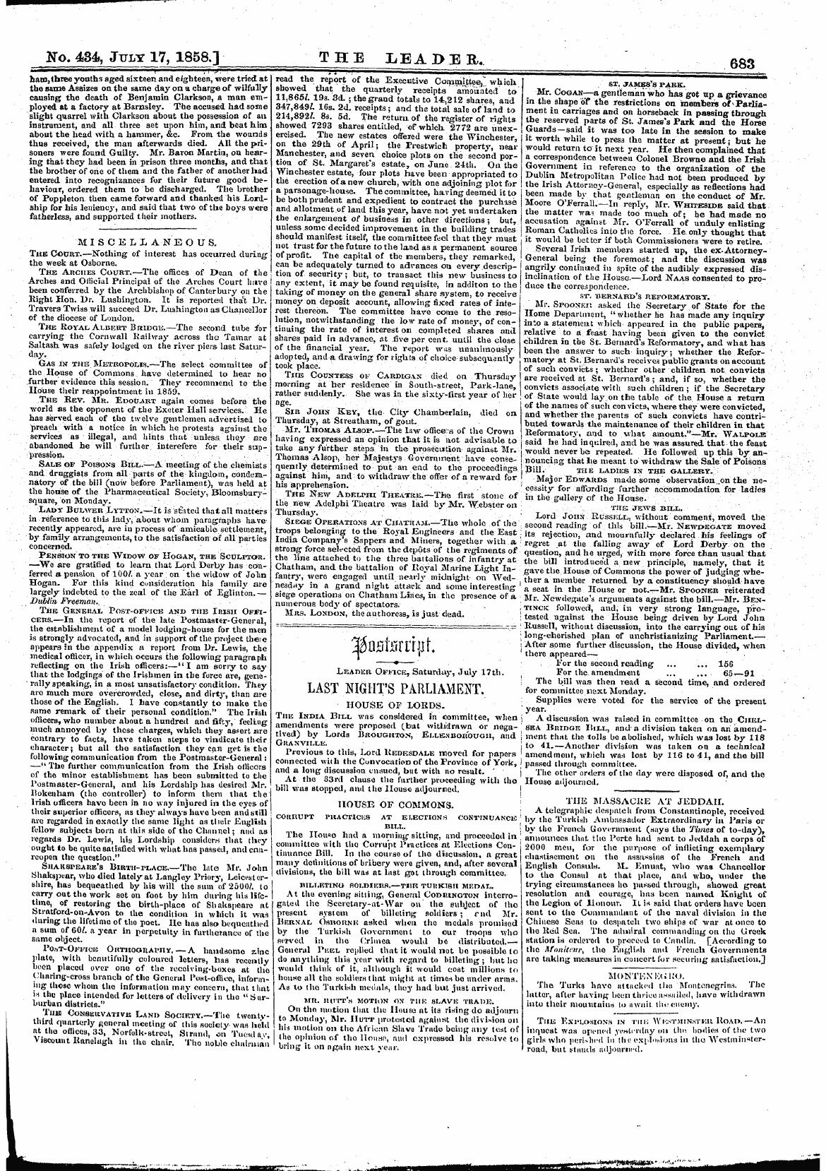 Leader (1850-1860): jS F Y, 1st edition - _ _ — ; 'Tarltff Xtvx It I" Jljuxhah Tljj I ? »