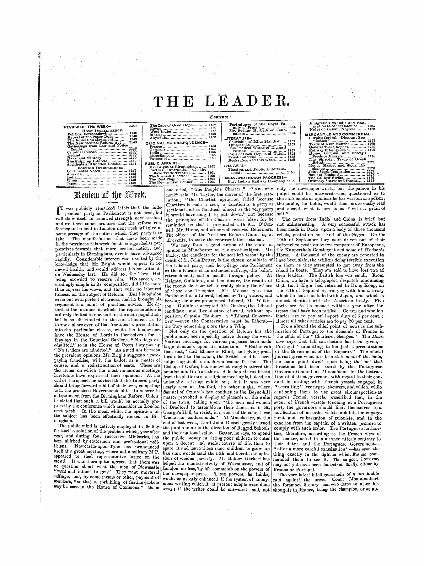 Leader (1850-1860): jS F Y, 1st edition - (•Tontents: - ¦ ' ' ¦