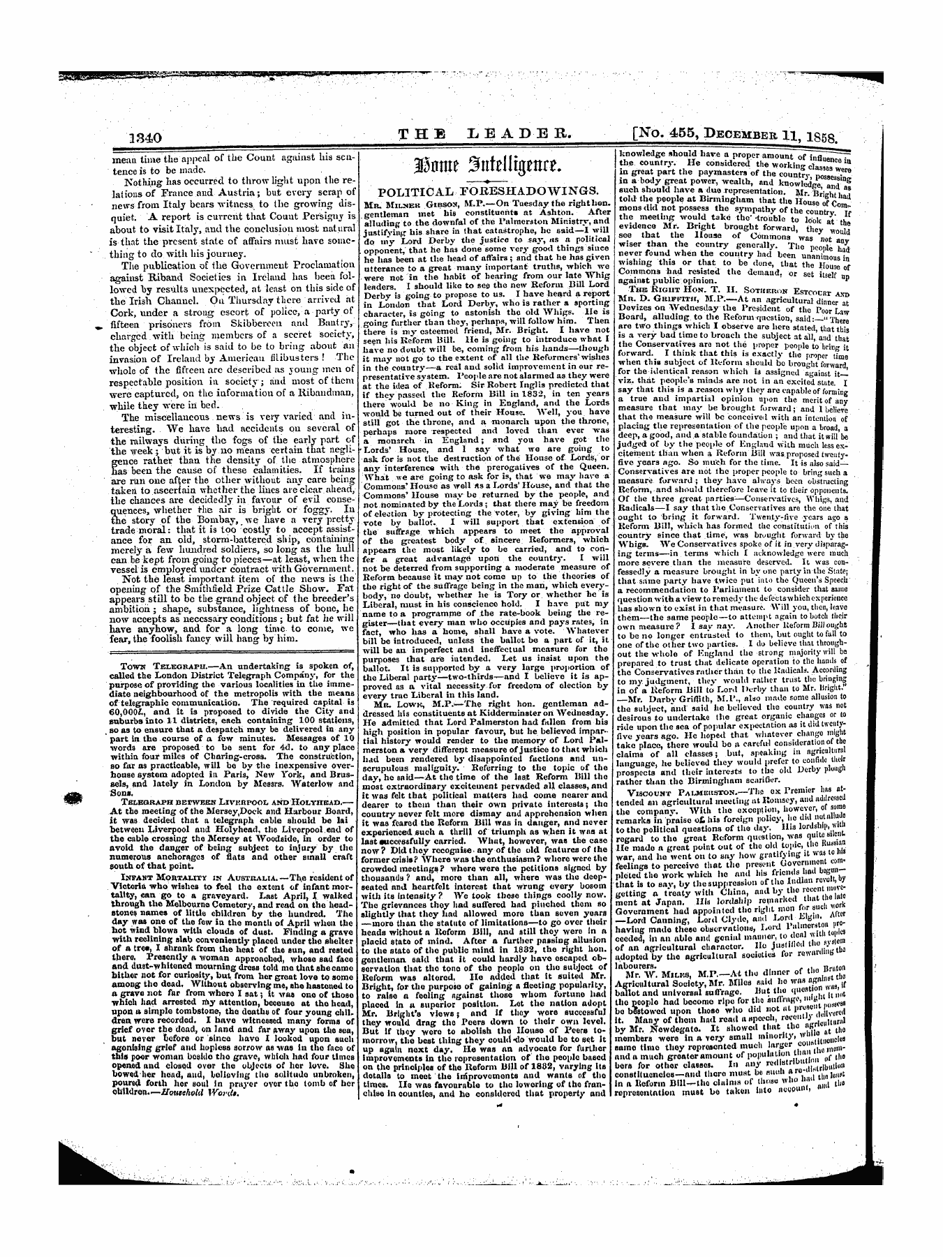 Leader (1850-1860): jS F Y, 1st edition - 33ome Sintelllgranr. _—„ _