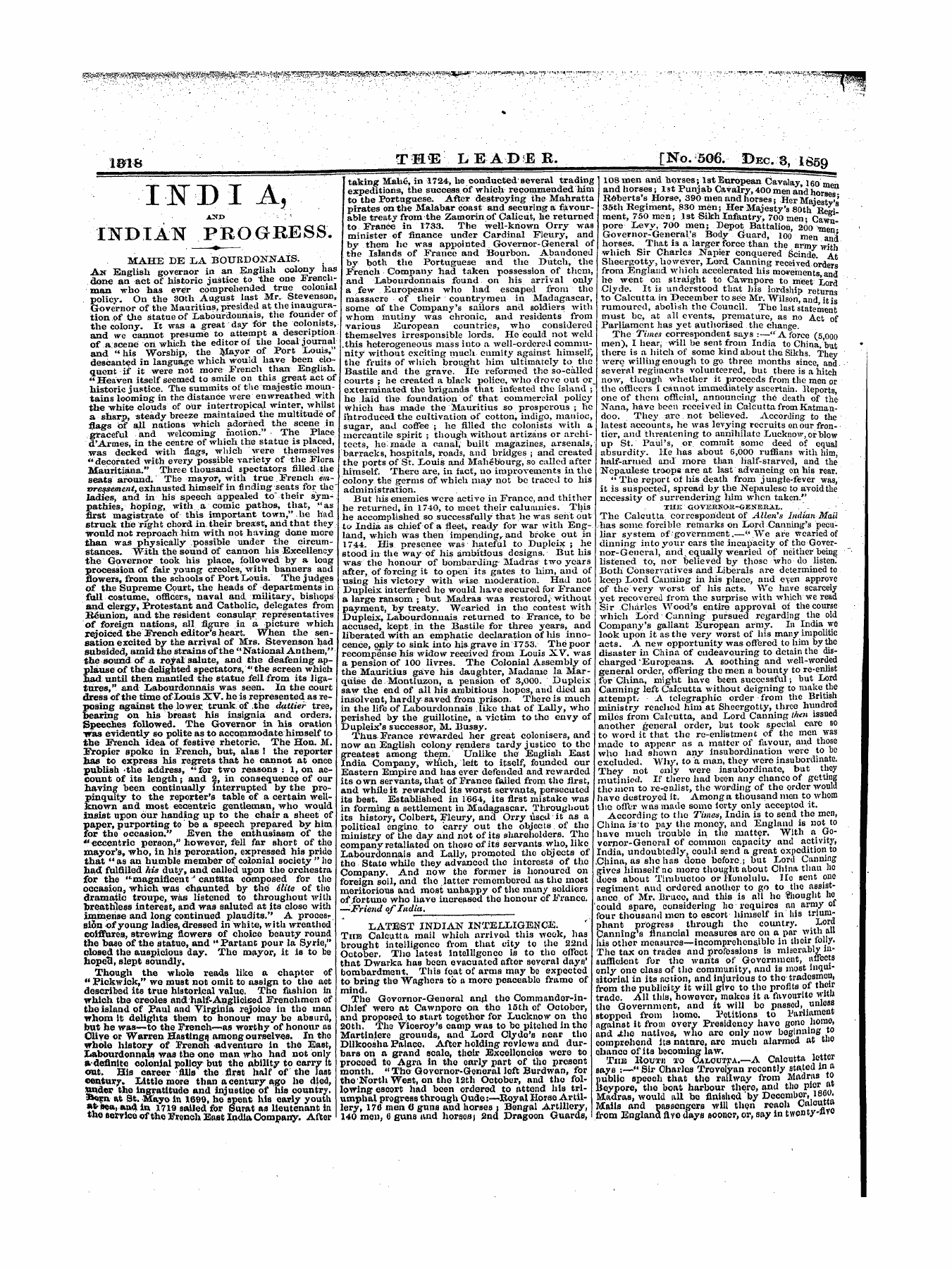 Leader (1850-1860): jS F Y, 1st edition - 11st D I A, Ikdian Progress.