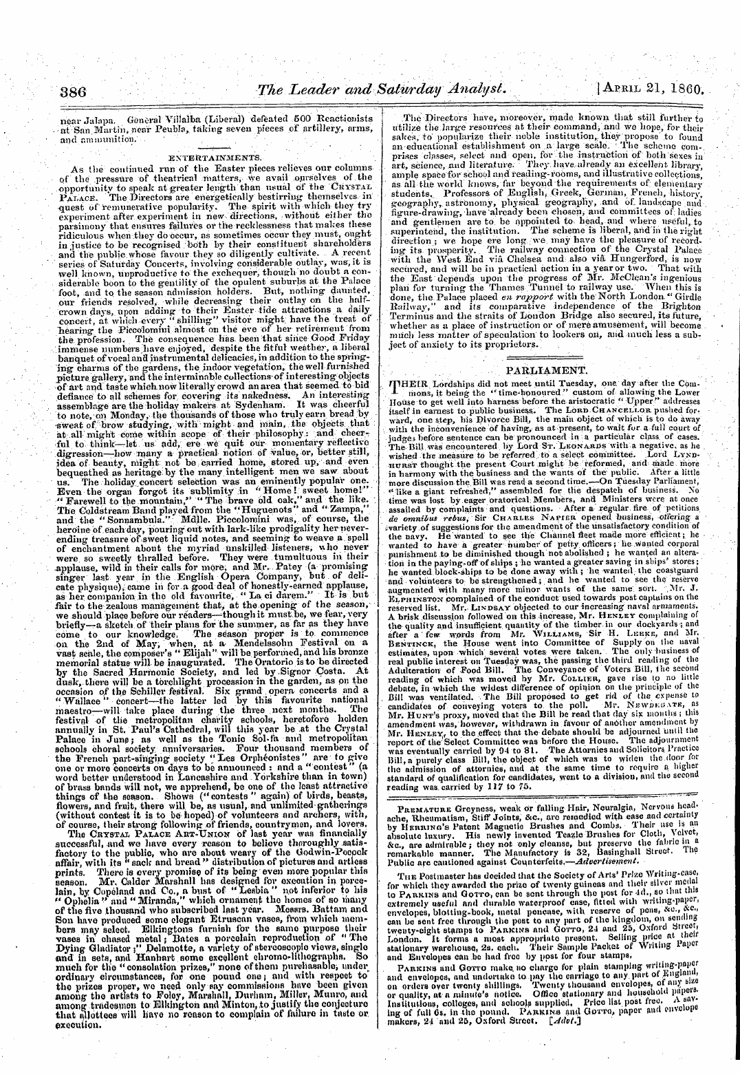 Leader (1850-1860): jS F Y, 1st edition - Parliament.