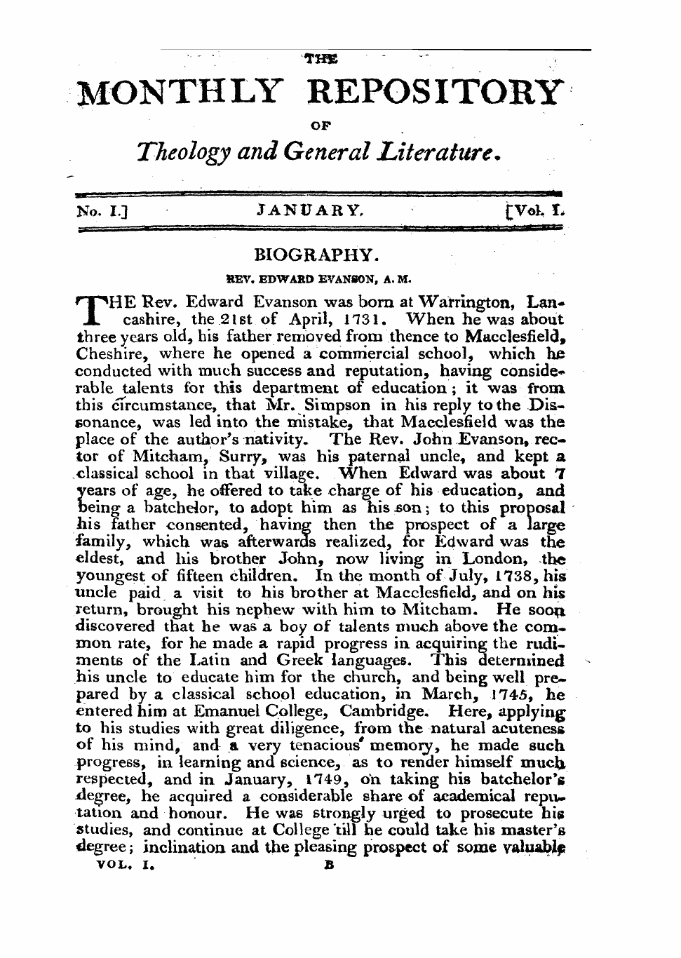 Monthly Repository (1806-1838) and Unitarian Chronicle (1832-1833)