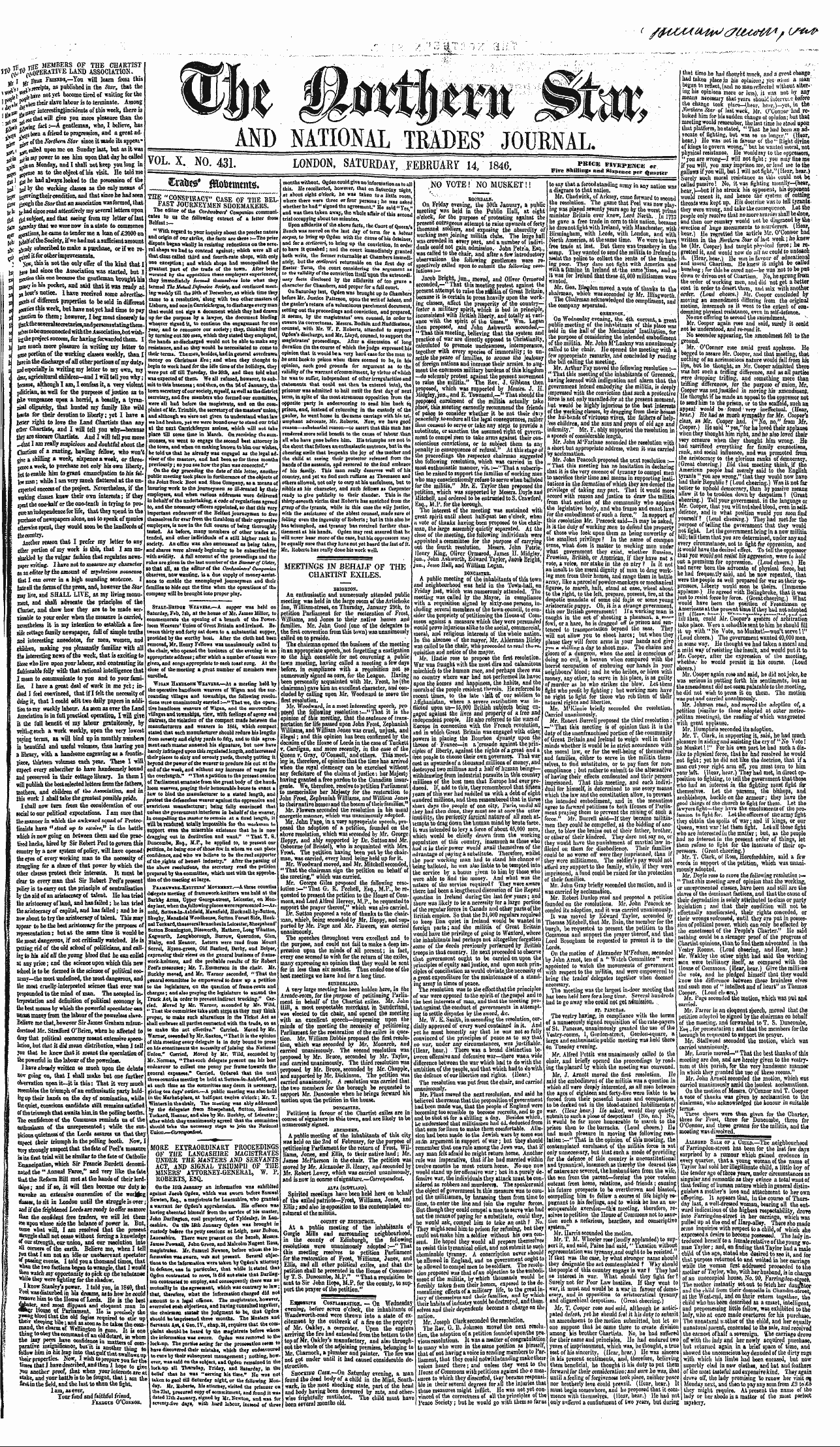 Northern Star (1837-1852): jS F Y, 2nd edition - Crafcca* Ffiobements*
