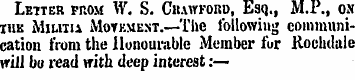 Letter from W. S. Crawford, Esq., M.P., ...