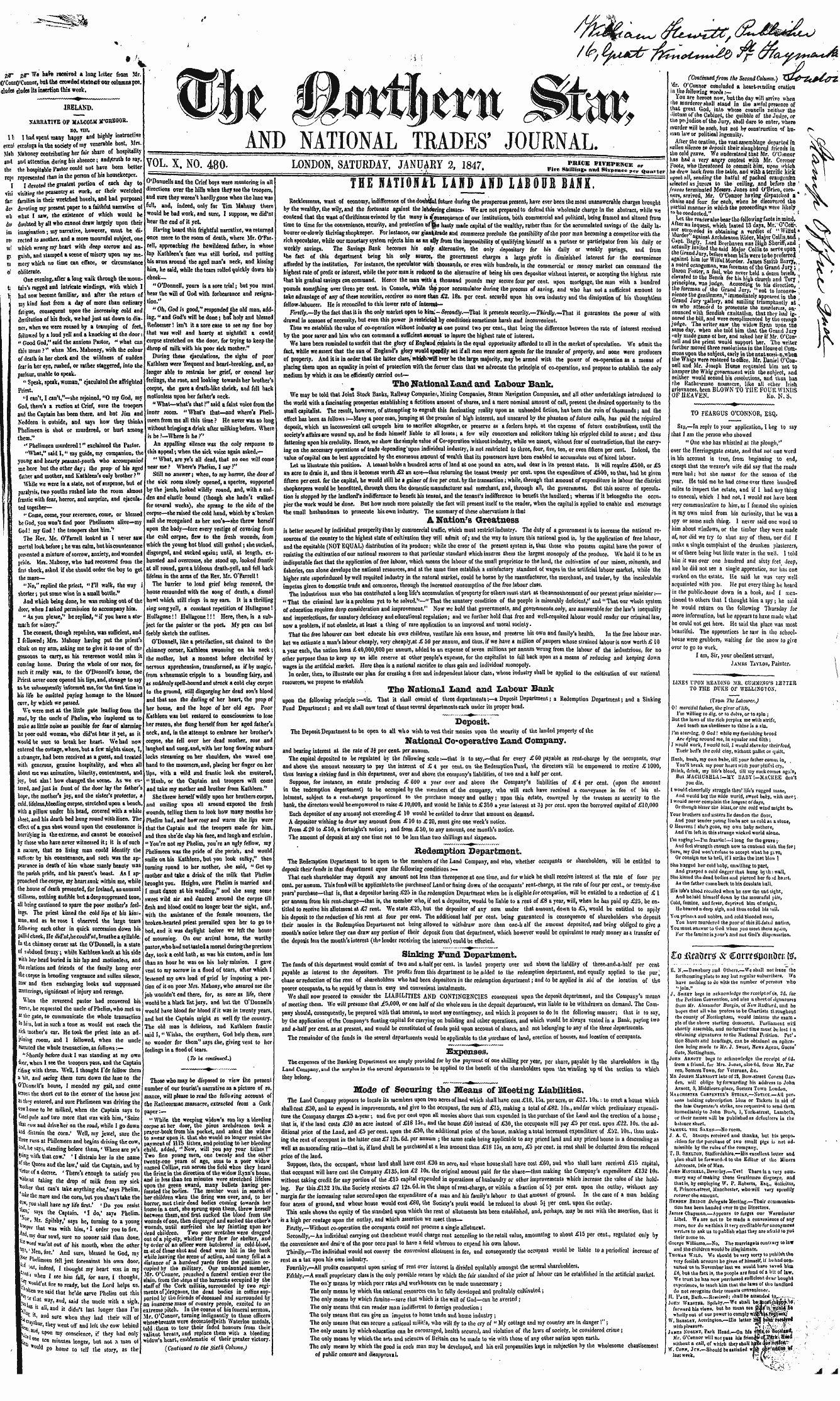 Northern Star (1837-1852): jS F Y, 2nd edition - Ireland. Sabratite Op Malcotm M'-Resor. ...
