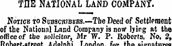 THE NATIONAL LAND COMPANI. Notice to Sub...