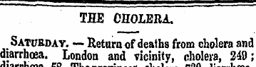 THE CHOLERA. Saturday. — Return of death...