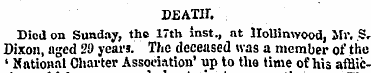DEATH. Died on Sunday, the 17th Inst., a...