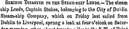 Sebious Disaster to the Steam-ship Leeds...