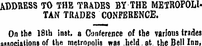 ADDRESS TO THE TRADES BY THE METROPOLITA...