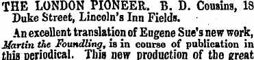 THE LONDON PIONEER. B. D. Cousins, 18 Du...