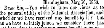 Birmingham, May 1G, 1850. Dkak Sin,—Yon ...