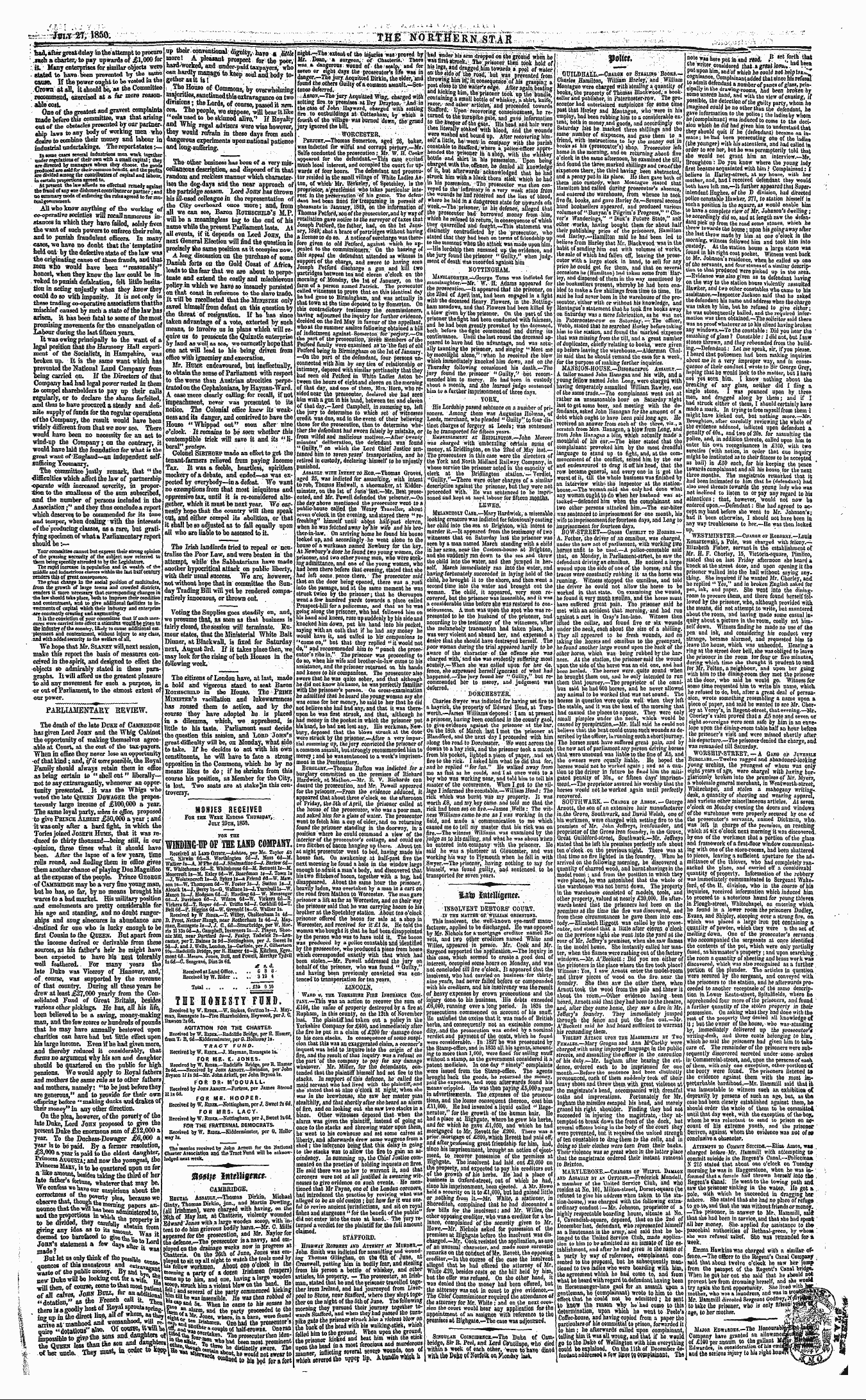 Northern Star (1837-1852): jS F Y, 3rd edition - Monies Received Fob Ihb Webb: Esdlso Thu...