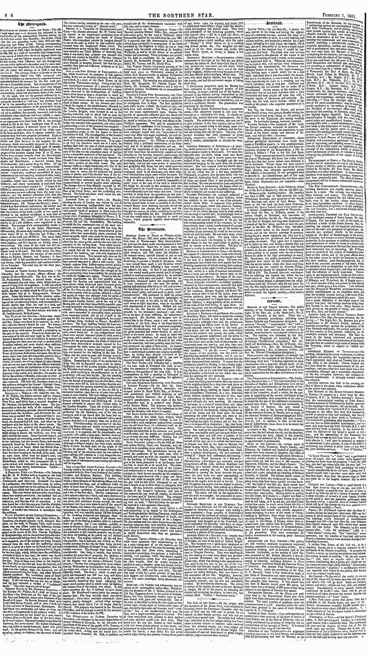 Northern Star (1837-1852): jS F Y, 3rd edition - Sincular Cause Of Death At Weston- Super...