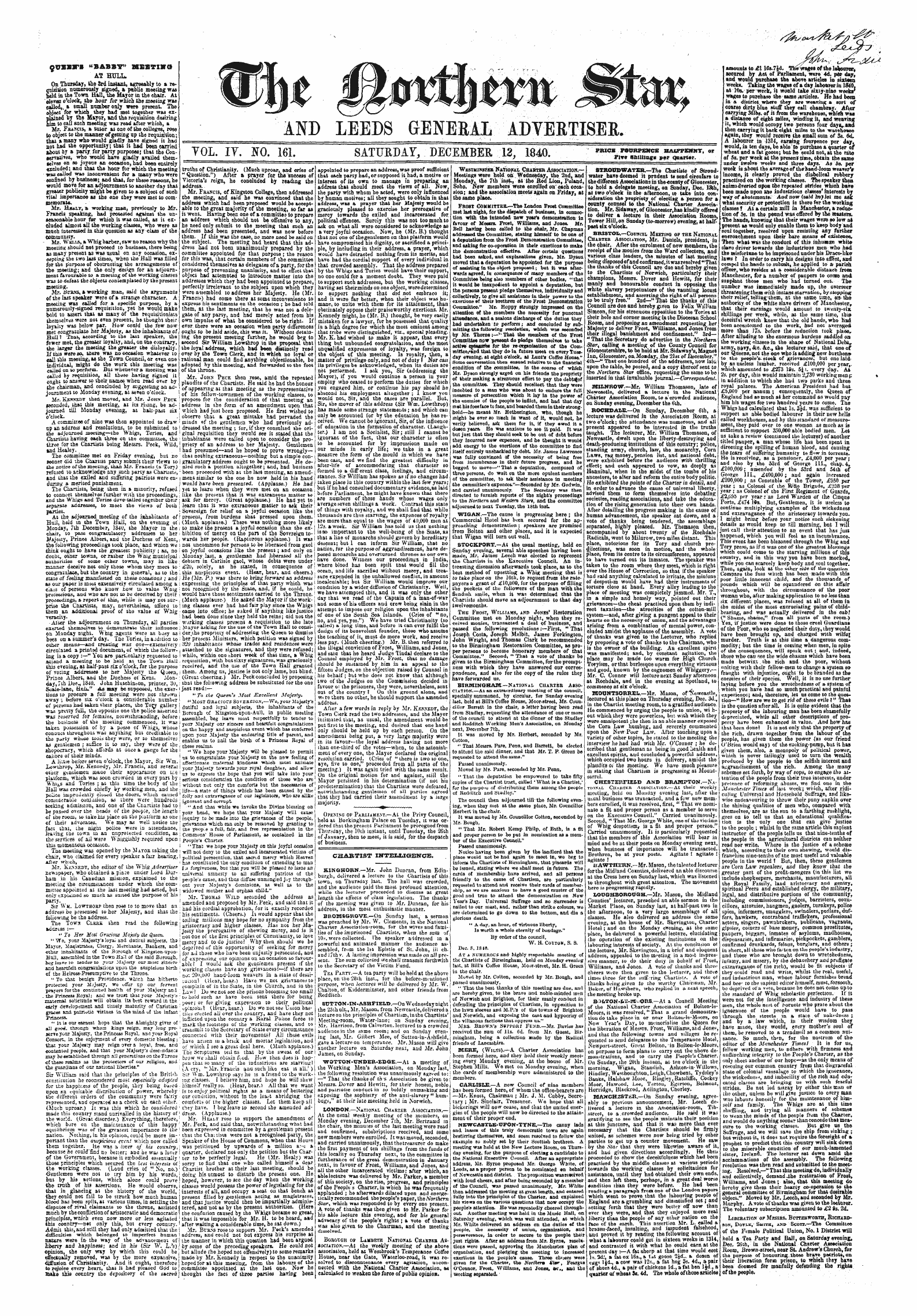 Northern Star (1837-1852): jS F Y, 4th edition - Ouesira "Babby" Msstxxg Yol. It, Ffo. 161. Saturday, December 13, 1840, &Gt;Wc ^^^,^Sr R V Or