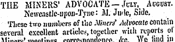 THE MINERS' ADVOCATE — Jav, August. Newc...