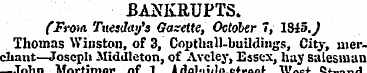 BANKRUPTS. (From Tuesday's Gazette, Octo...