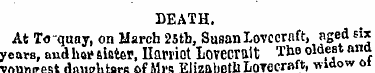 DEATH. At To-quay, on March 25th, SusanL...