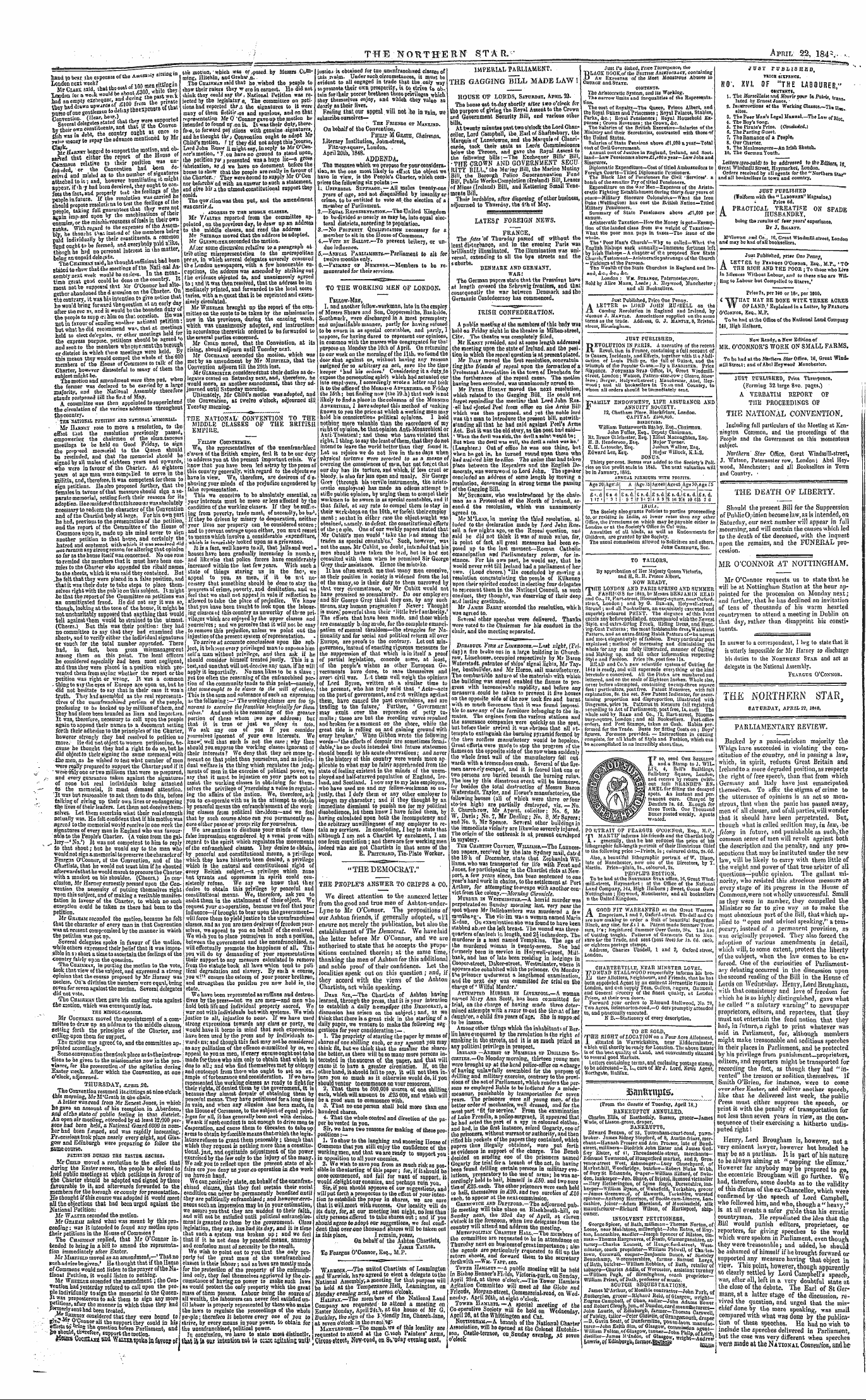Northern Star (1837-1852): jS F Y, 4th edition - The Northern Star, Saturday, April 22, 1s4s.